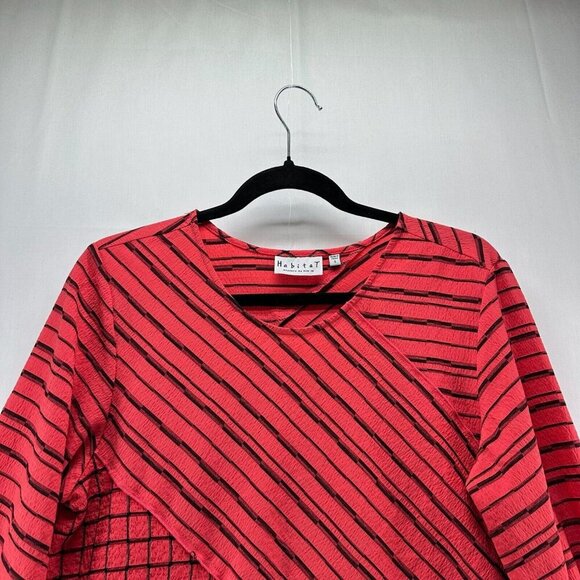Habitat Top Womens Sz S Striped Patchwork Tunic 3/4 Sleeve Rayon Blend Red - Picture 3 of 11